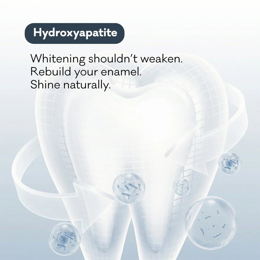 Illustrated tooth with a hydroxyapatite callout — Grin Pro micro-hydroxyapatite toothpaste brand graphic