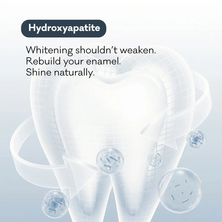 Illustrated tooth with a hydroxyapatite callout — Grin Pro micro-hydroxyapatite toothpaste brand graphic