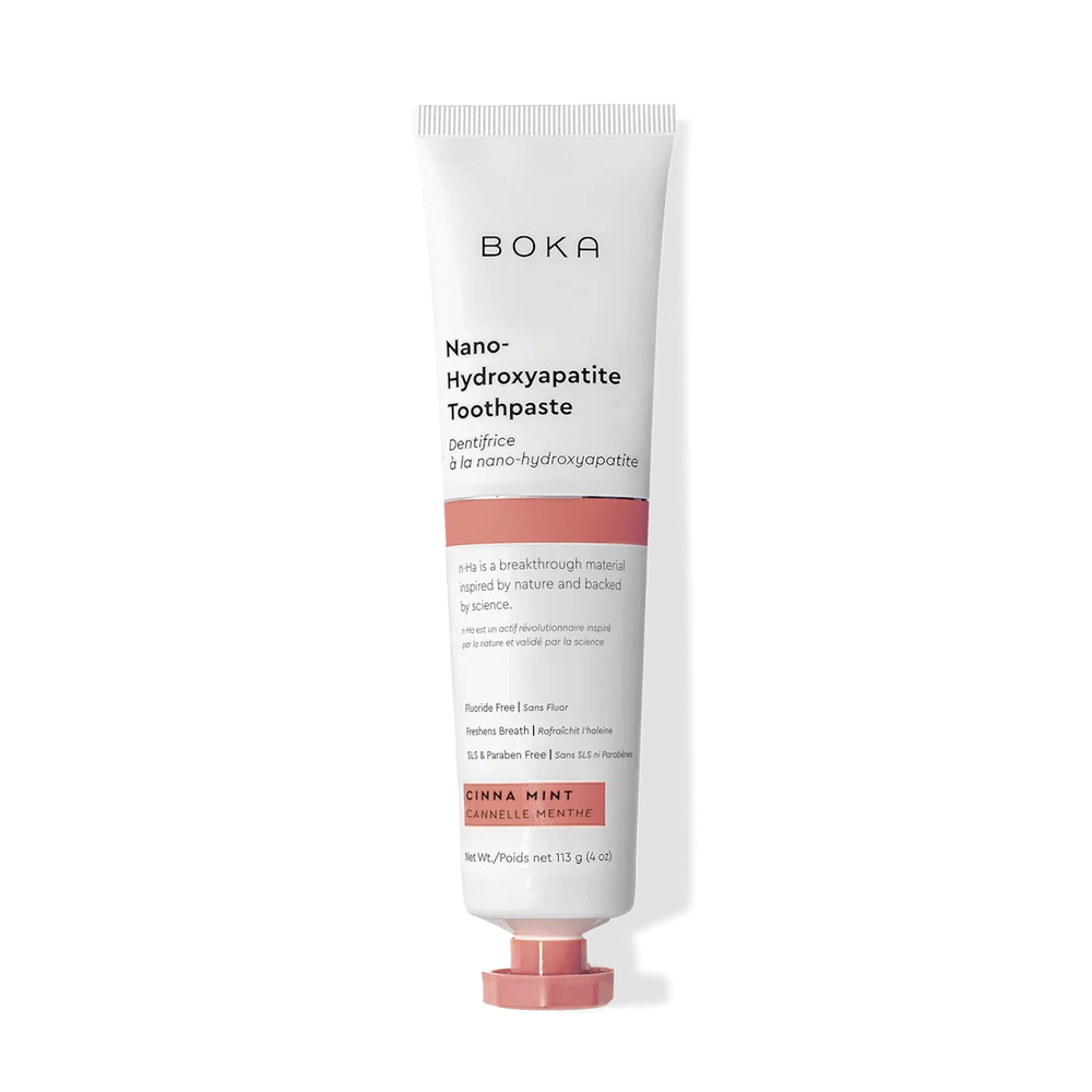 Boka Cinna Mint nano-hydroxyapatite toothpaste 113g tube with a red cap on a plain white background