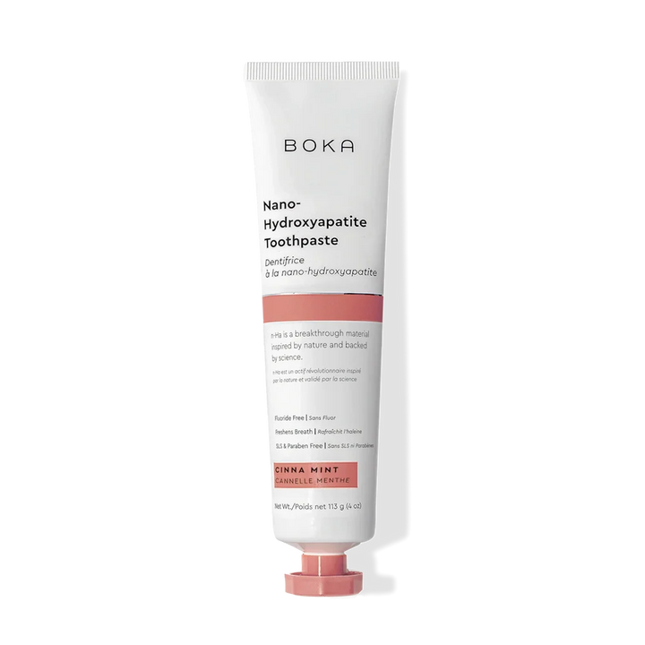 Boka Cinna Mint nano-hydroxyapatite toothpaste 113g tube with a red cap on a plain white background