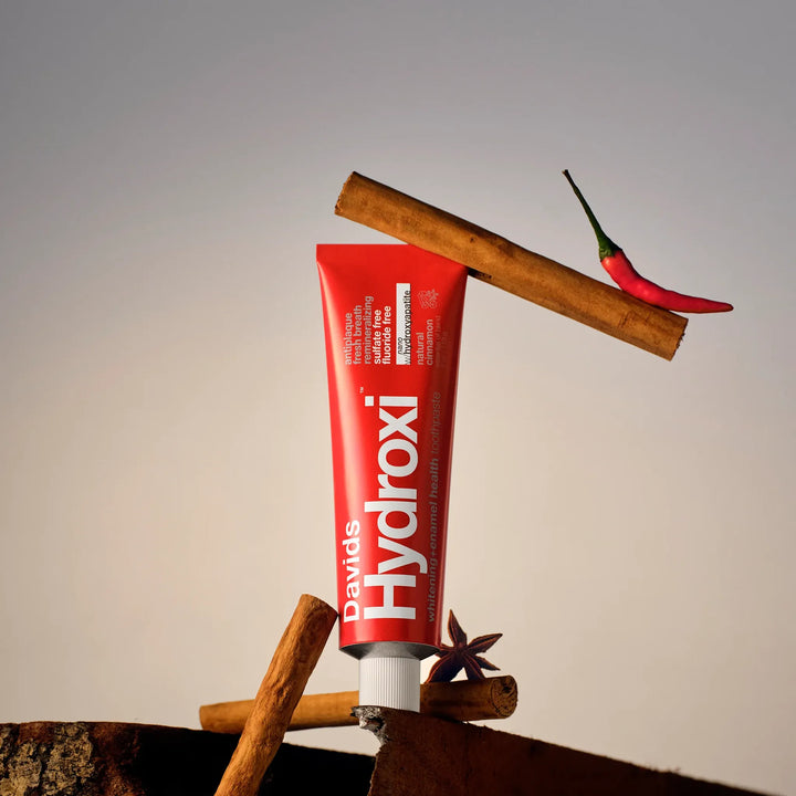 Davids Hydroxi cinnamon nano-hydroxyapatite toothpaste — fluoride-free, SLS-free metal tube