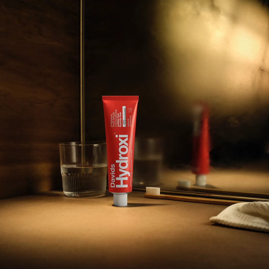 Davids Hydroxi cinnamon fluoride-free whitening toothpaste in a recyclable metal tube