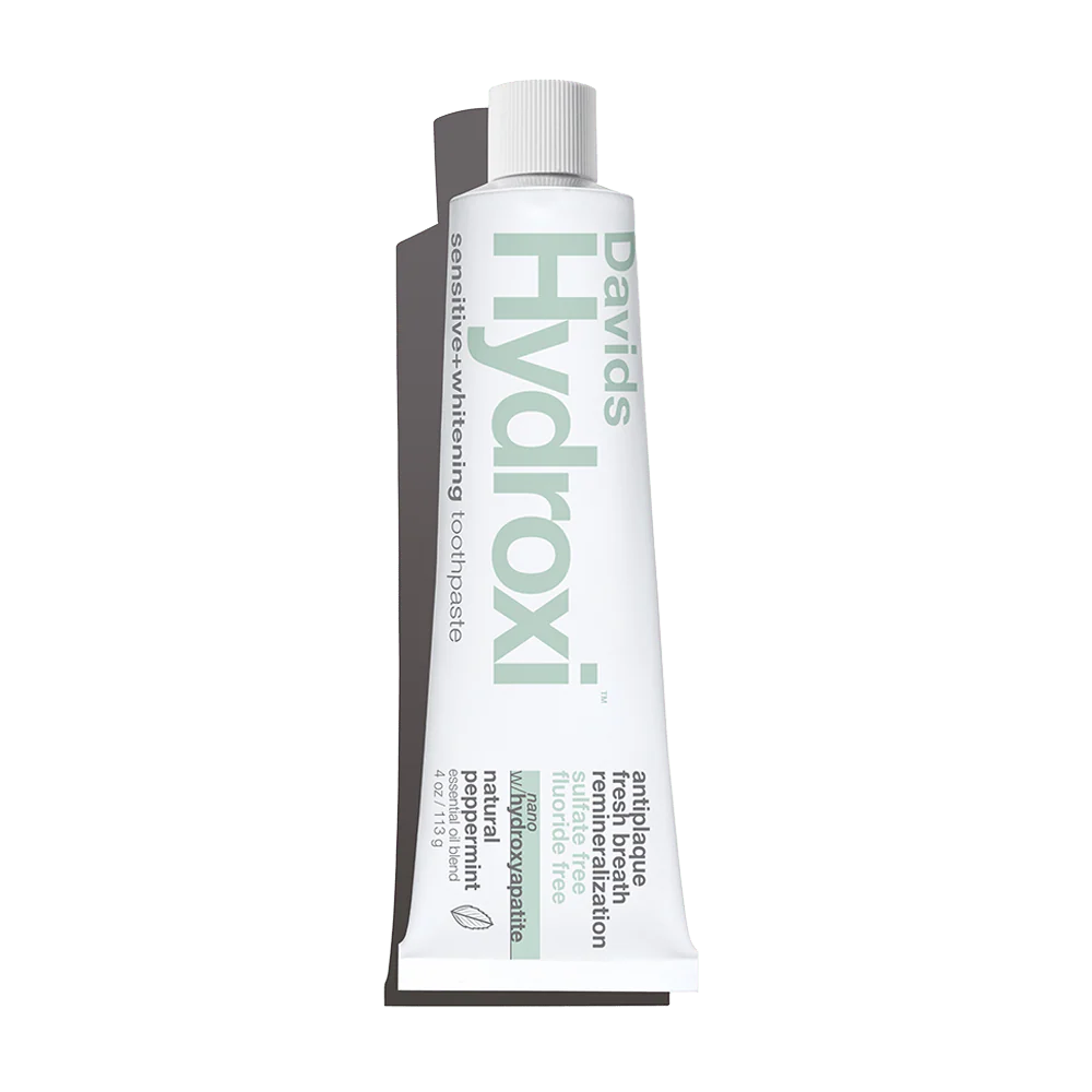 Tube of David's Hydroxi toothpaste on a white background