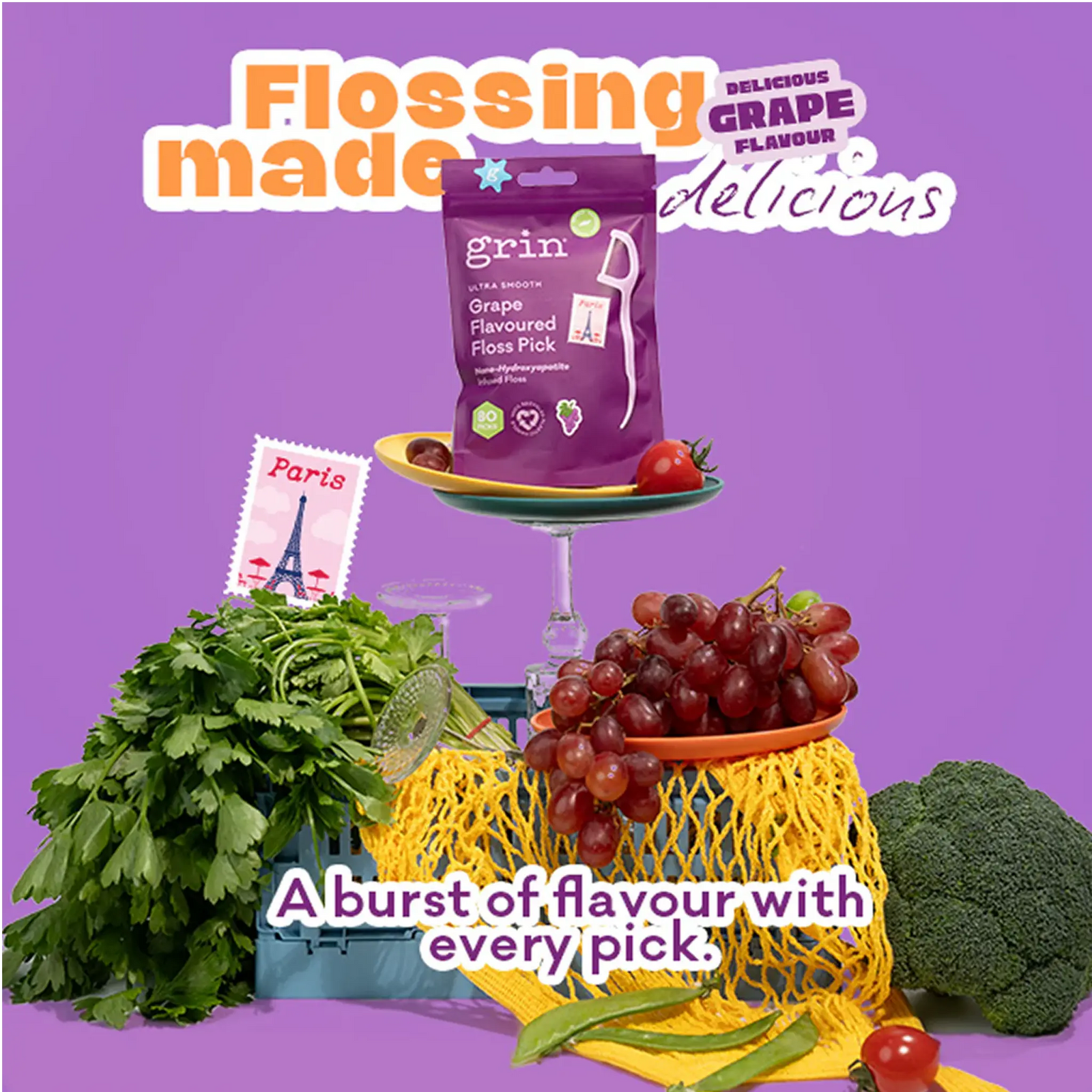 GRIN Ultra Smooth N-HA Infused Floss Picks - Grape Flavour 2