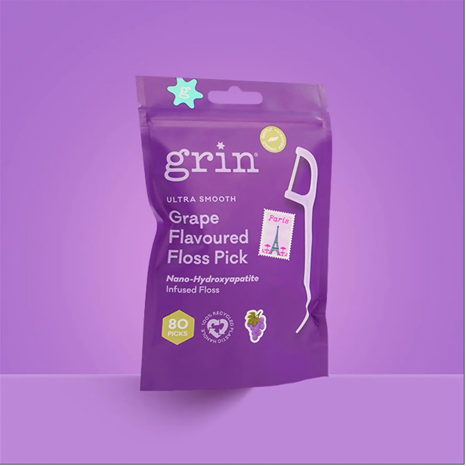 GRIN Ultra Smooth N-HA Infused Floss Picks - Grape Flavour