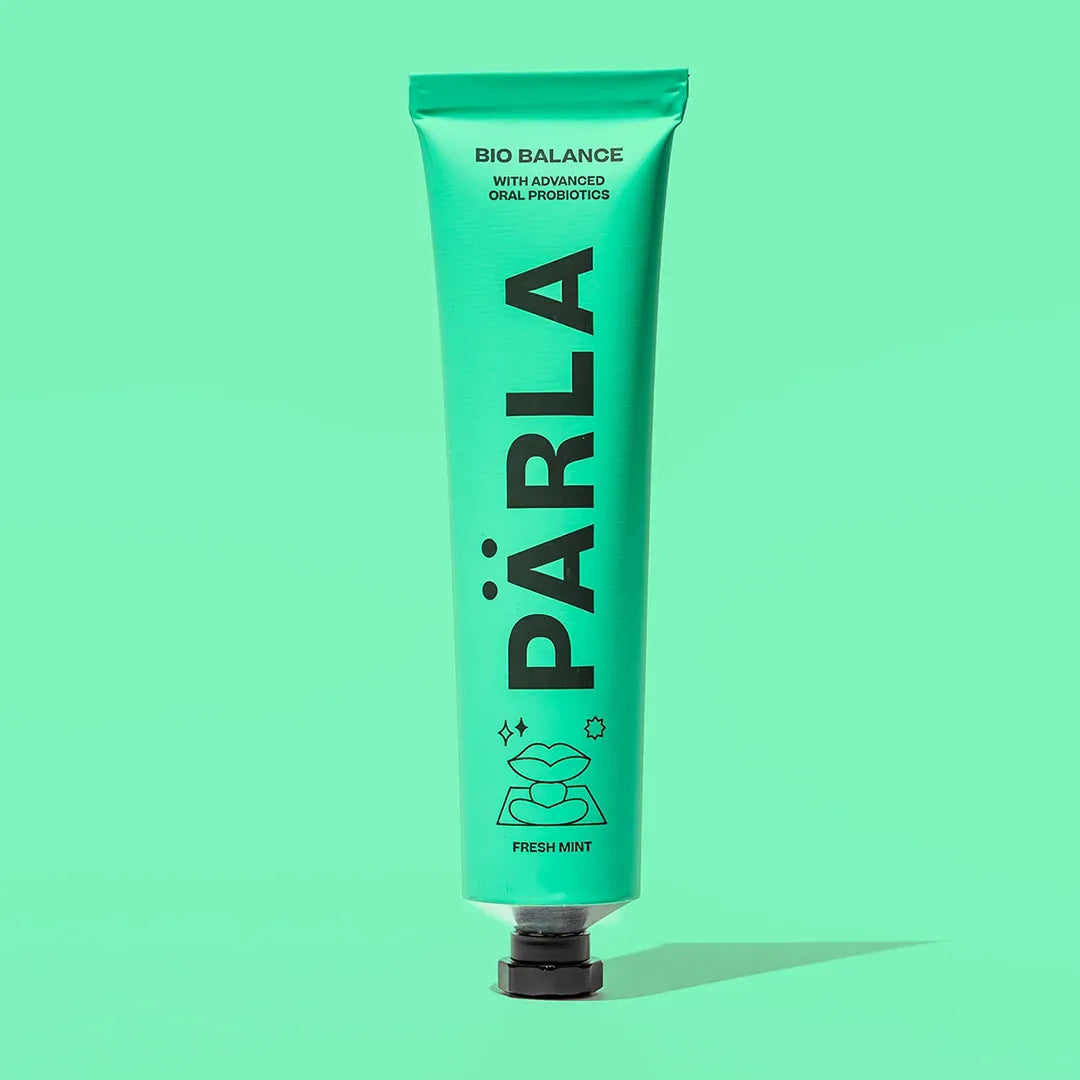 PÄRLA Bio Balance probiotic toothpaste 75ml, green plastic free aluminium tube, fresh mint