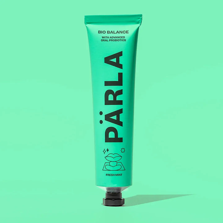 PÄRLA Bio Balance probiotic toothpaste 75ml, green plastic free aluminium tube, fresh mint
