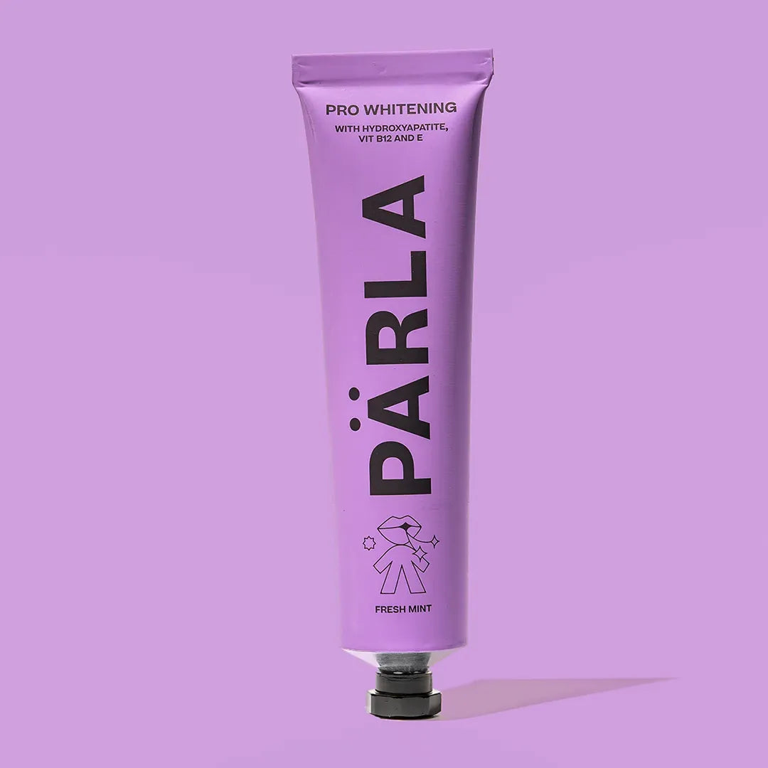 PÄRLA Pro Whitening toothpaste 75ml with hydroxyapatite, vitamin B12 and vitamin E, purple aluminium tube