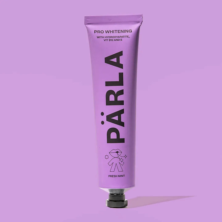 PÄRLA Pro Whitening toothpaste 75ml with hydroxyapatite, vitamin B12 and vitamin E, purple aluminium tube