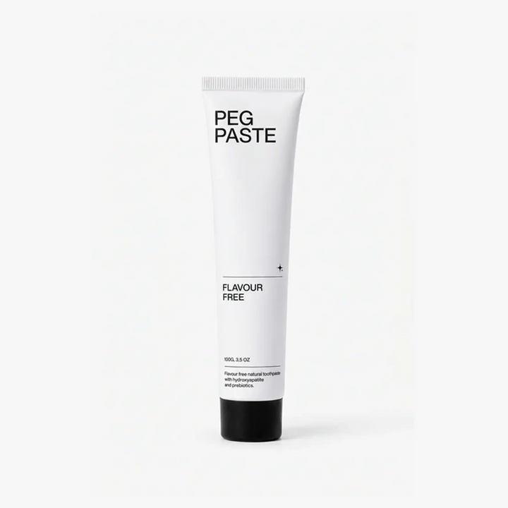 Tube of Peg Paste flavour free on a white background