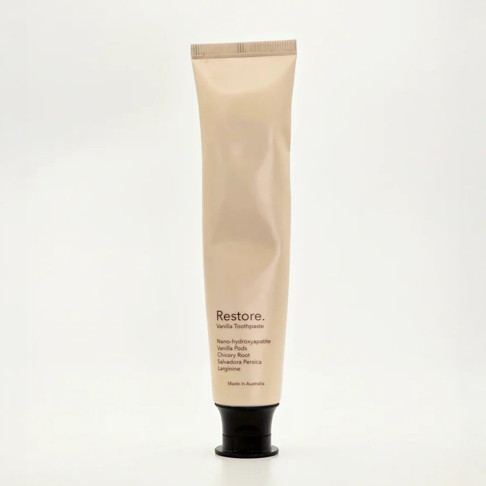 Restore Vanilla nano-hydroxyapatite toothpaste — fluoride-free, SLS-free Australian-made oral care with nanoXIM™, xylitol and prebiotics.