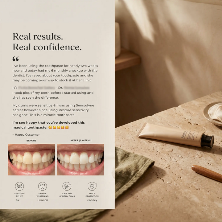 Restore Green Mint nano-hydroxyapatite toothpaste — fluoride-free, SLS-free Australian-made oral care with 15.5% nanoXIM™.