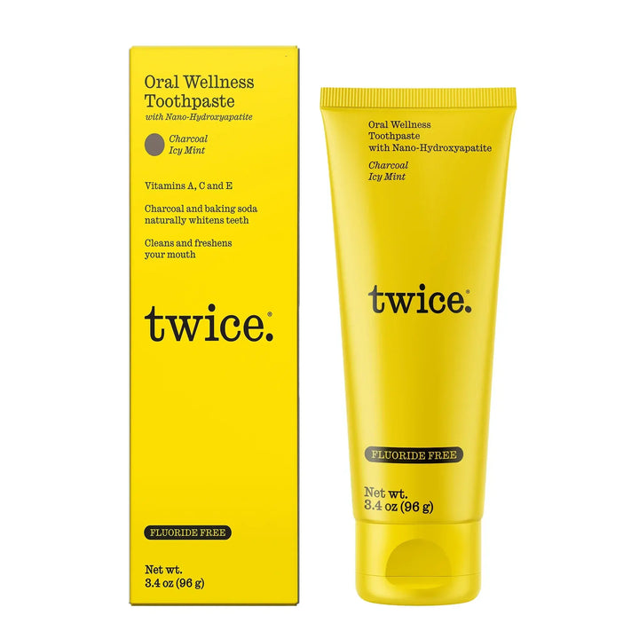 Twice Charcoal Icy Mint hydroxyapatite toothpaste 96g — fluoride-free whitening with activated charcoal, baking soda and vitamins A, C and E